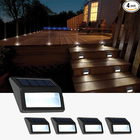 Solar Lights Outdoor, Waterproof Solar Powered Deck Step Lights for Patio Garden Backyard Garage Driveway Pathway Outside Wall Lighting (Cool White/4 Pack)