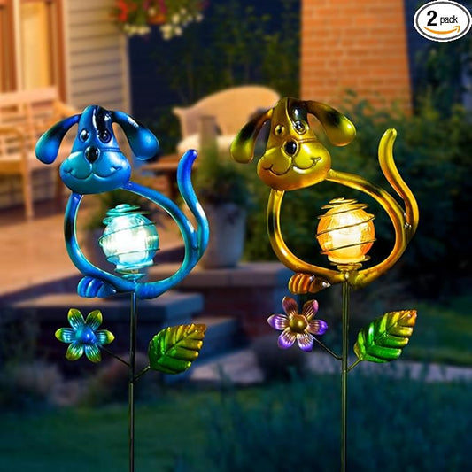 Solar Outdoor Garden Lights,27.4''H Dog Solar Figurine Lights,Waterproof Solar Decorative Garden Stakes for Lawn Patio Pathway, Solar Lights for Outside for Mom,Women,Dog Lovers