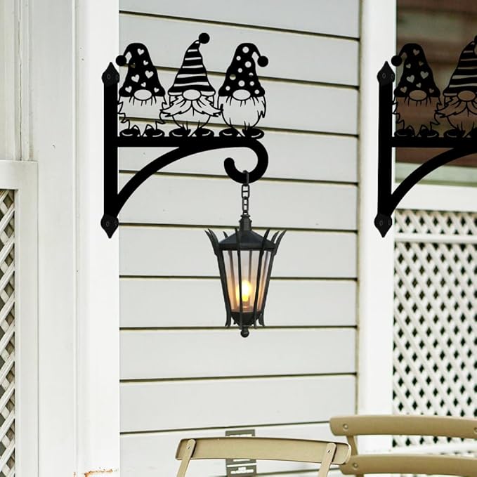 peacoblue Iron Plant Hangers Hooks for Outdoor Indoor Hanging Plants Flower Fern Pots, Lantern, Bird Feeder, 12”x14”Gnome Weather Resistant Metal Wall Brackets Holder for Porch, Garden, House(Gnome)