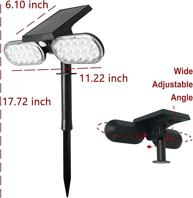 Luwint Solar Motion Lights Outdoor, Waterproof Solar Powered Flood & Security Lights for Outside, 2 Heads Swivel 360 Angle Solar Lights with Ground Stake