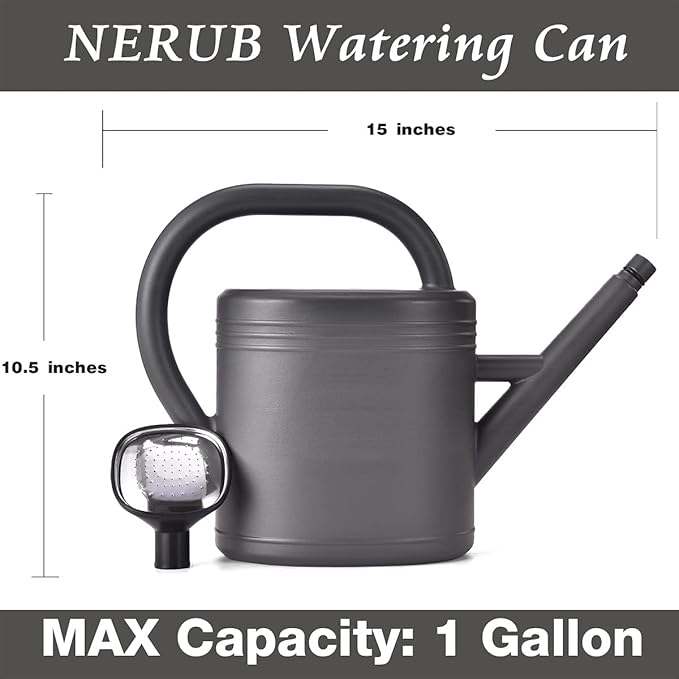 Watering Can 1 Gallon for Garden, Indoor Plants, Outdoor Plant House Flower, Large Long Spout with Sprinkler Head (Grey)