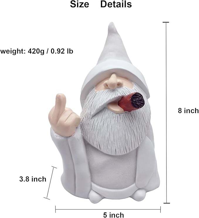 MINICAR 8'' H Funny Middle Finger Gnomes Statues Outdoor Decor, Naughty Smoking Wizard Sculptures Garden Yard Lawn Decorations, Unique Paintable Gifts