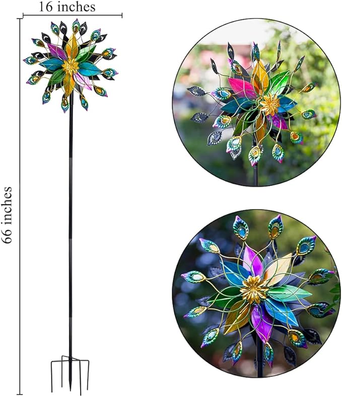 DREAMYSOUL Outdoor 360 Degree Wind Spinner, Metal Wind Spinners for Yard and Garden Large Wind Sculpture Garden Decor (66 * 16 Inches)