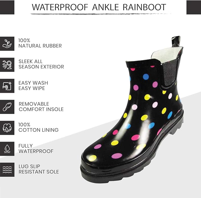 NORTY - Womens Ankle Rain Boots - Ladies Waterproof Winter Spring Garden Boot runs ½ size large