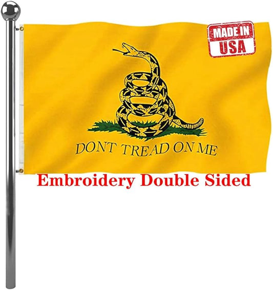 Jayus 340D Embroidered Gadsden Snake Flag 3x5 Outdoor- 2Ply Double Sided Nylon Dont Tread On Me Garden Flags Banners- Libertarian Garden Flag with Vivid Powerful Snake