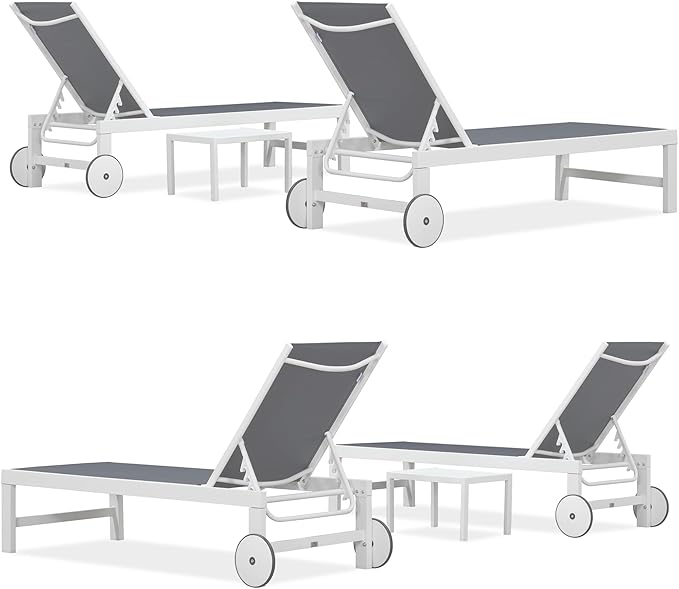 PURPLE LEAF Outdoor Chaise Lounge Staight Legs Adjustable Sunbathing Recliner with Side Table Navy Blue 2 Sets