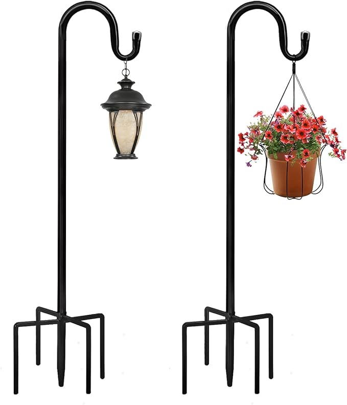 JOYSEUS Shepherd Hooks 2 Pack - 48 Inches High 1/2 Inch Thick Adjustable Rust Resistant Shepards Hooks for Outdoor Solar Lights, Lanterns, Flower Basket, Bird Feeder.