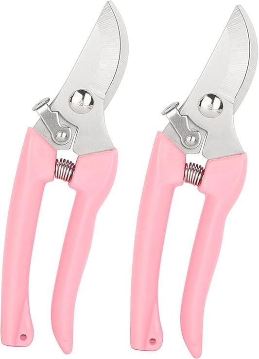 Garden Flower Shears Pruning Shears 6.9 inches Scissors Heavy Duty Plant Scissors for Cutting Flowers, Trimming Plants, Bonsai, Fruits Picking (Pink Handle 2pcs)