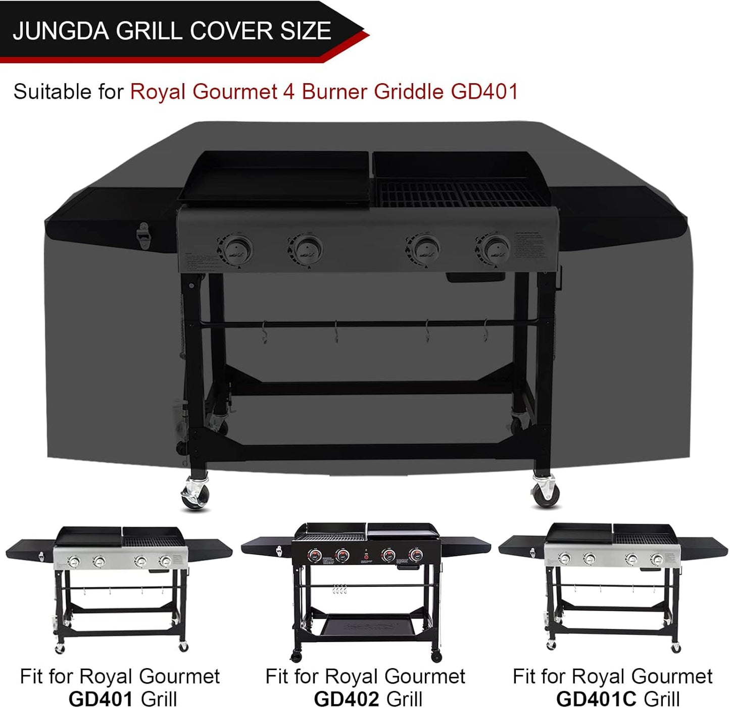 Grill Cover for Royal Gourmet GD401 GD402 4-Burner Gas Grill Griddle Combo,Outdoor Flat Top Griddle Cover for Royal Gourmet GD401C GD403 4 Burner Griddle - 66 X 23 X 36 Inch