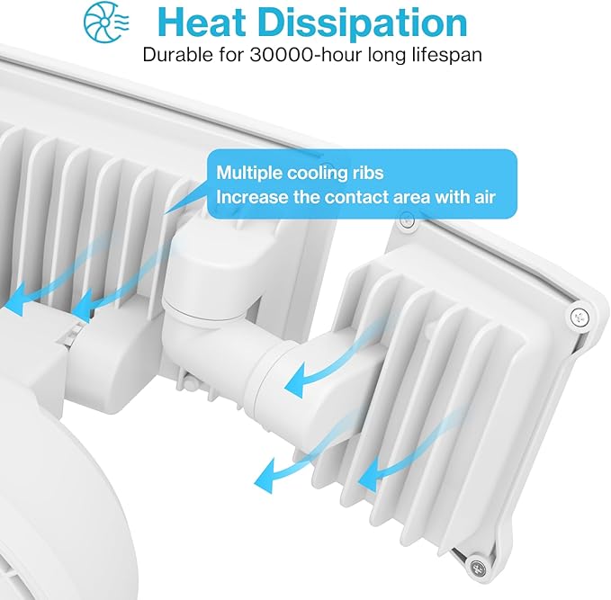 Olafus 65W Motion Sensor Outdoor Light, 2 Pack LED Security Light 6000LM, 6500K Exterior Motion Flood Light with 3 Adjustable Heads, for Outside Garage, Yard, Patio, IP65 Waterproof, White
