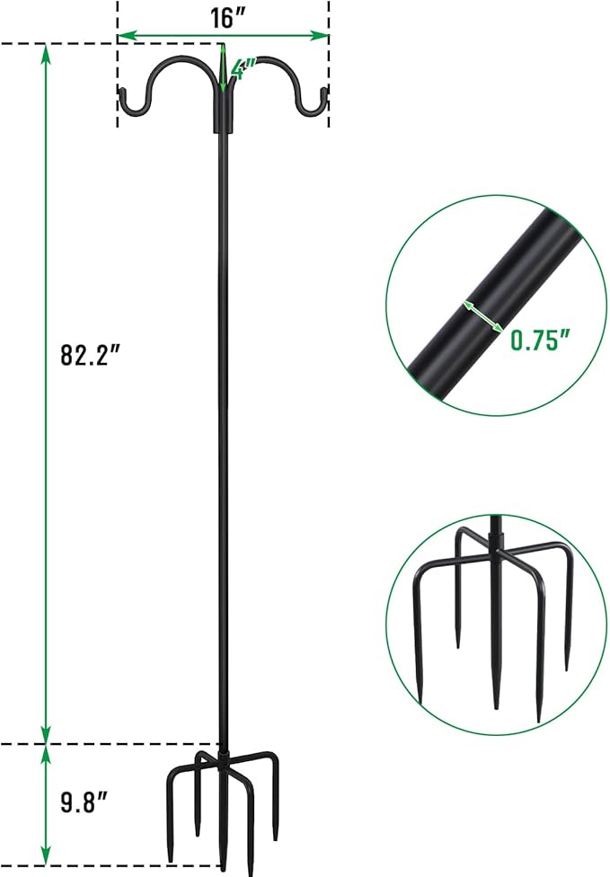 FEED GARDEN Adjustable Double Shepherds Hook for Outdoor with 5 Prong Base 92 Inch Heavy Duty Two Sided Bird Feeder Pole for Hanging Plant Baskets, Solar Light Lanterns, Wind Chimes