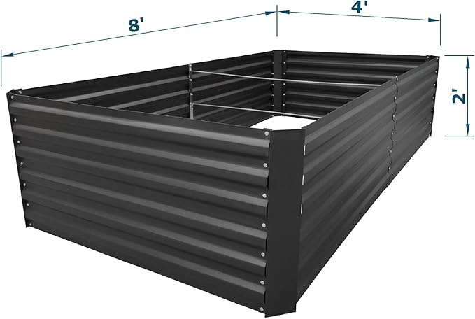 8x4x2FT Metal Raised Garden Bed Kit, Galvanized Outdoor Garden Bed Planter Box for Vegetables, Flowers, Herbs, Succulents and More, Black