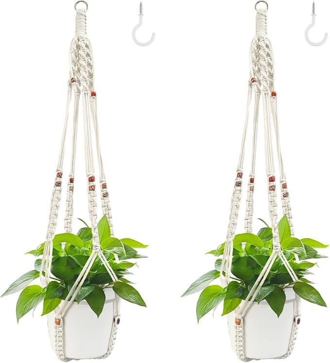 Belit 2 Pack Macrame Plant Hangers Indoor Hanging Planter Basket Decorative Flower Pot Holder Rope for Indoor Outdoor Home Decor