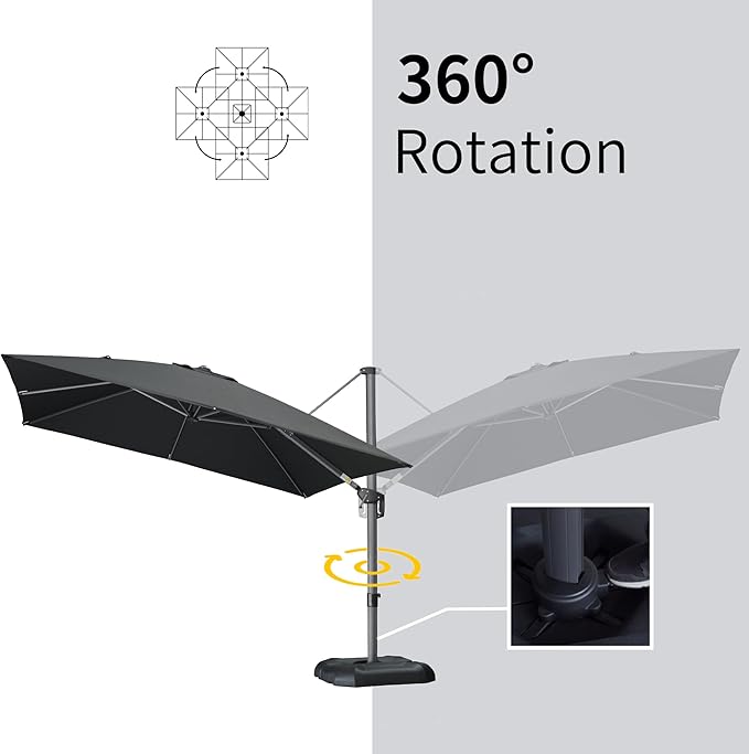PURPLE LEAF 10' X 13' Square Cantilever Umbrella Patio Umbrella with Base Outdoor Umbrella Aluminum Offset with 360-degree Rotation for Garden Deck Pool Patio Black