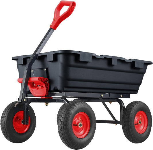 Heavy Duty Poly Utility Dump Wagon 180°Quick Release Dumping, 800 Lb Capacity Outdoor Wheelbarrow for Yard, Landscaping & Gardening