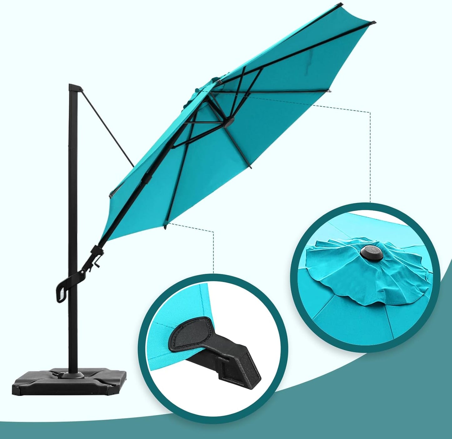 Abba Patio 10FT Vienna Offset Patio Umbrella Outdoor Cantilever Umbrella with 360° Rotation Design and Easy Tilt Adjustment UV 50+ Protection 8 Ribs for Backyard Garden Deck Pool Patio, Light Blue