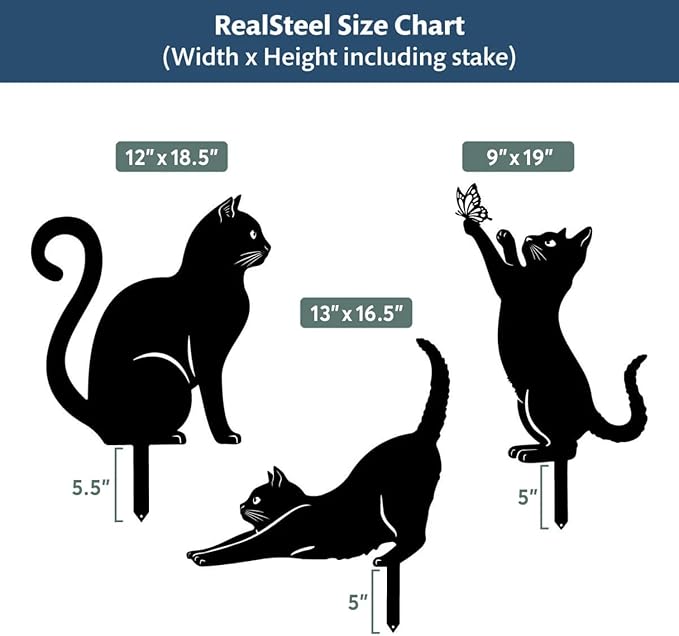 RealSteel I 3 Pack Steel Cat Garden Decor I Outdoor Yard Decorations I Gift for Cat Lovers I Lawn Ornaments and Statues I Garden Signs Decorative Outdoor - Rust