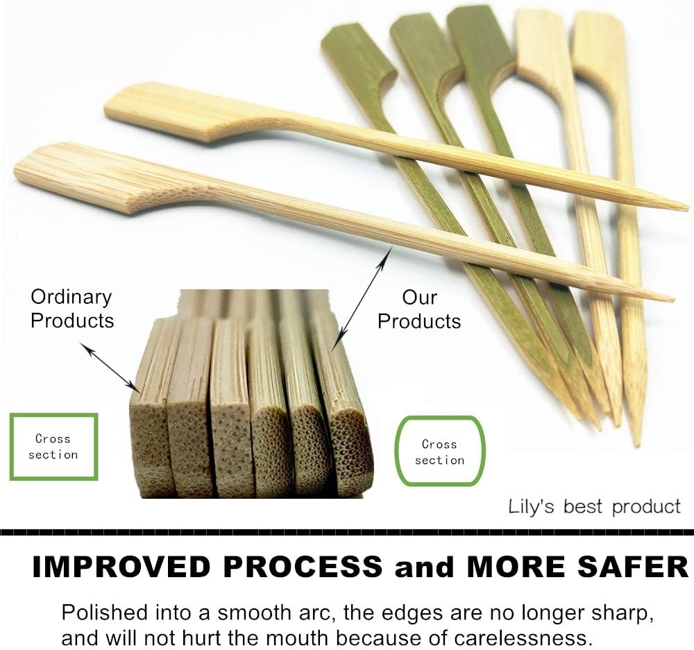 HOPELF 10 inch Bamboo Paddle Picks Skewers for Shish Kabob，Fruit Kabobs，BBQ，Kitchen，Grilling，Barbeque Snacks.Wood pick More Size Choices 3.5''/ 4.7''/ 7''/ 10'' (Pack of 100)
