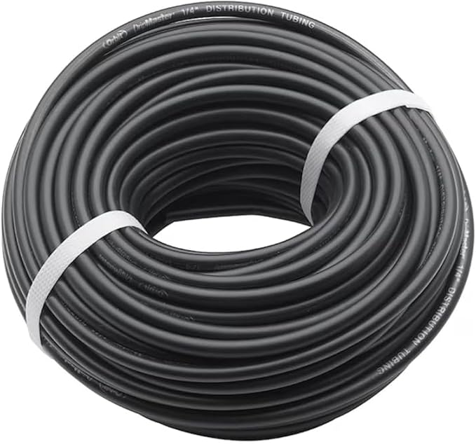Rocky Mountain Goods Drip Irrigation Tubing - Heavy Duty Blank Drip Hose Ready for Custom Drip Irrigation Setup - Works with 1/4” Barbed Fittings - Black PVC - Easy to Use (100 Foot 1/4")