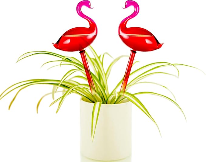 Adabocute Plant Watering Globes, Flamingo Self Watering Globes, Glass Self Watering Planter Insert, Gradient Hot Pink Plant Watering Devices, Automatic Plant Waterer Indoor, Watering Bulbs, 2 Pack