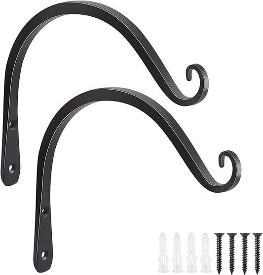 FEED GARDEN 2 Pack 8 Inch Hanging Plant Bracket Wall Hooks Decorative Plant Hangers for Outdoor Hanging Bird Feeders, Wind Chimes, Plant Baskets, Black