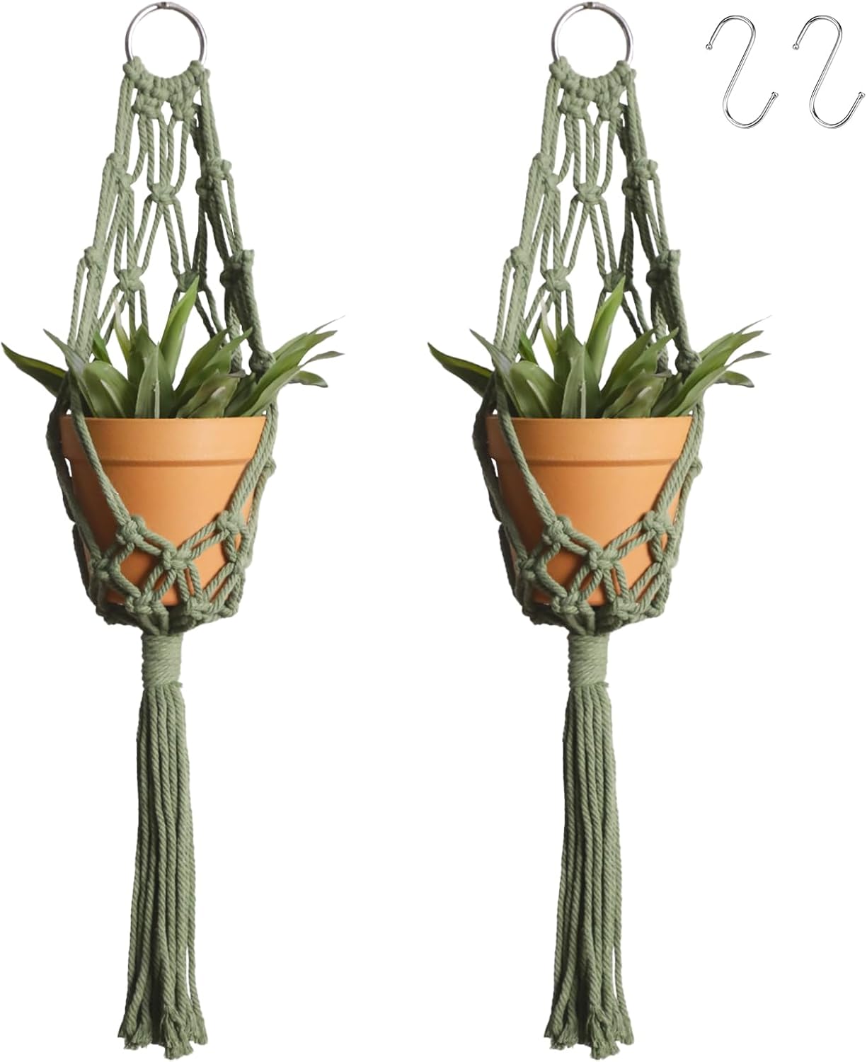 Artilady Macrame Hanging Planter for Indoor Plants, Boho Woven Plant Hanger Large Hanging Flower Pot Holders Outdoor Baskets Storage Green Wall Decor