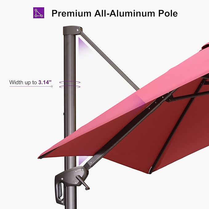 PURPLE LEAF 10' X 13' Patio Cantilever Umbrella Rectangle Umbrella Outdoor with Aluminum Offset Hanging and 360° Rotation for Pool Garden Deck Patio, Terra