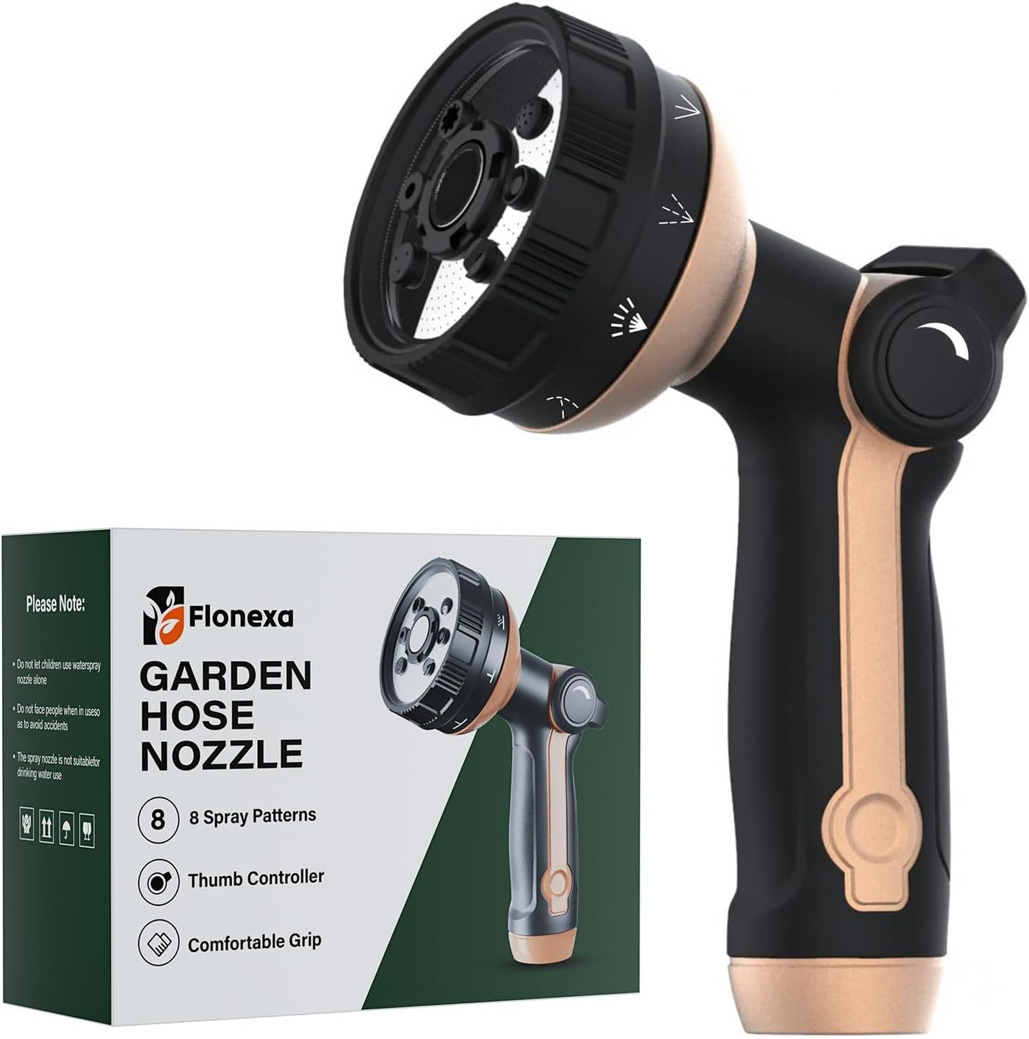 Heavy Duty Garden Hose Nozzle, 100% Metal Water Hose Sprayer with 8 Spray Patterns, High Pressure Hose Nozzle with Thumb Control, On Off Valve, for Lawn & Plant Watering, Car & Pet Washing