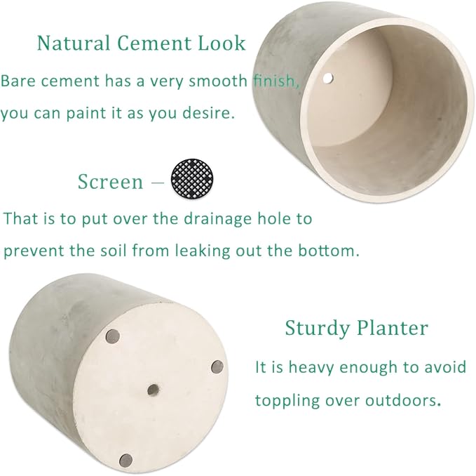 Plant Pots - 5.5 inch Cement Planters Indoor - Modern Grey Flower Pot with Drainage Hole - Home Office Decor