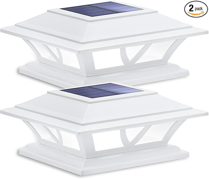 SIEDiNLAR Solar Post Lights Outdoor 2 Modes LED Fence Deck Cap Light for 4x4 5x5 6x6 Posts Garden Patio Decoration Warm White/Cool White Lighting White (2 Pack)
