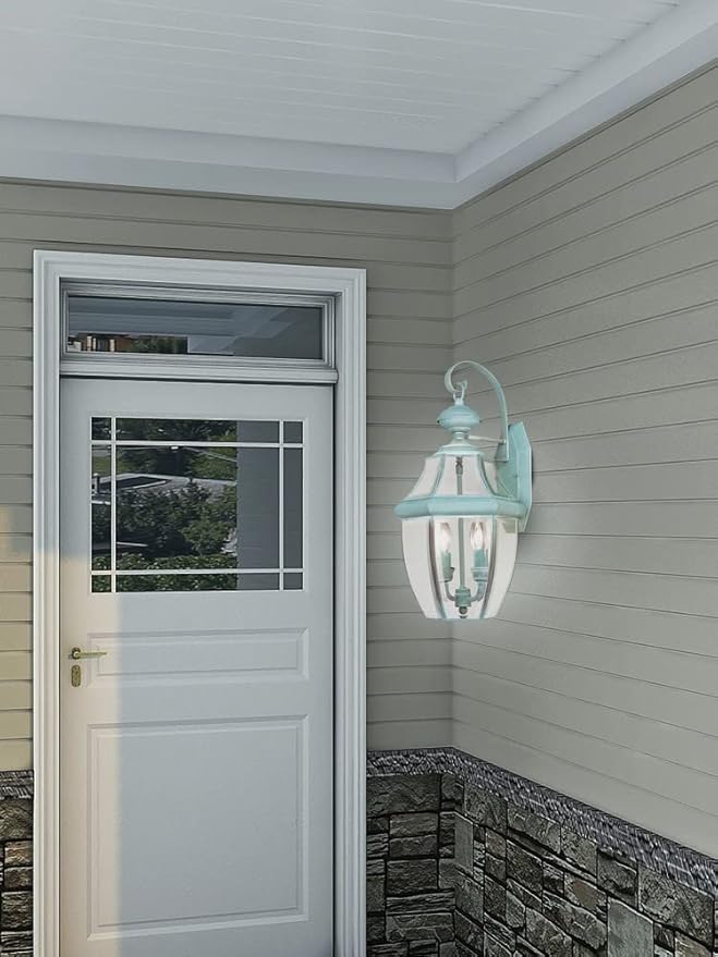 Livex Lighting 2251-07 Monterey 2 Light Outdoor Bronze Finish Solid Brass Wall Lantern with Clear Beveled Glass, 20.25" x 10.5" x 20.25"