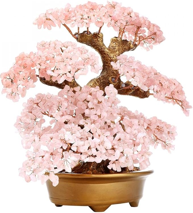 Feng Shui Money Tree Large Pine Tree Style Crystal Quartz Lucky Tree Gem Tree for Office Home Feng Shui Decoration for Wealth/Fortune and Luck (Pink)