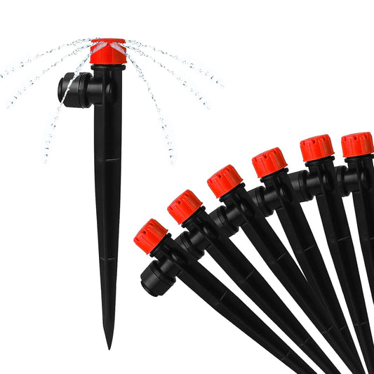 Push-to-Fit Drip Irrigation Emitters for 1/4" Drip Irrigation Tubing, 30 Pieces Adjustable 360 Degree Water Flow Drippers Sprayer on Stake 360° Full Circle Multi-Stream Irrigation Drippers