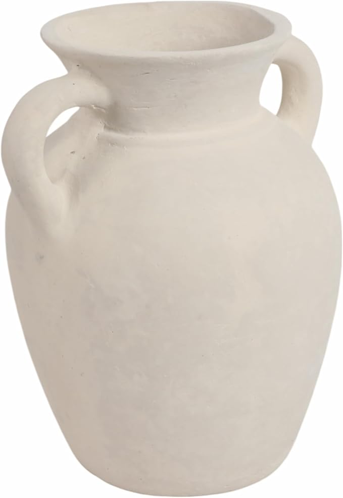 Sagebrook Home Vintage Ceramic Vase - Handmade Pottery Paper Mache Jug - Decorative Home Accent for Living Room, Bedroom, Office - 9" White