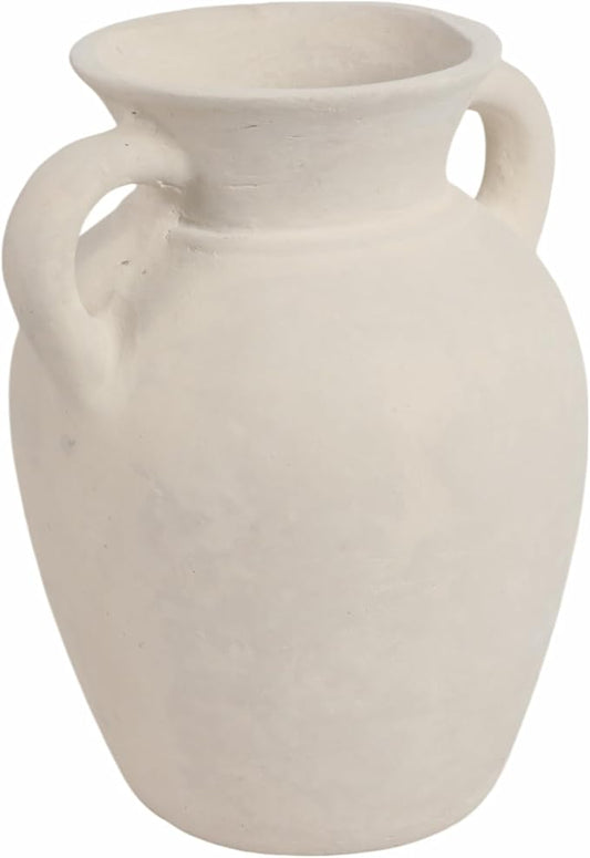 Sagebrook Home Vintage Ceramic Vase - Handmade Pottery Paper Mache Jug - Decorative Home Accent for Living Room, Bedroom, Office - 9" White