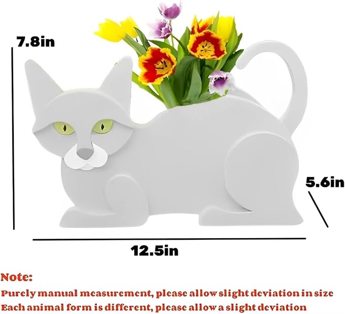 White Cat Planter Plant Pots,Cute Garden Cat Flower Planter,Cat Planters Birthday Gifts for Women,Office,Indoor/Outdoor Decor（12.5 * 5.6 * 7.8in）