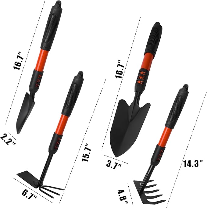 Luwint Gardening Tools Kit, Pack of 4 Garden Tool Set with Non-Slip Handle, Sturdy Classic Utility Tool Heavy Duty Steel Garden Tools with Long Ergonomic Handle for Maintaining Lawn Garden Vege