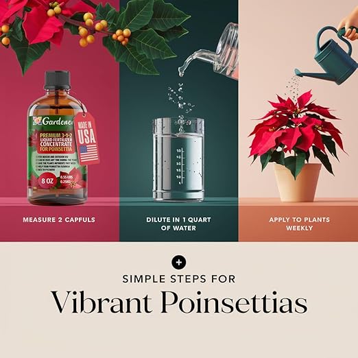 Poinsettia Plant Fertilizer - 3-1-2 NPK - Organic Liquid Plant Food for Christmas Flowers and Trees - 8oz Concentrate