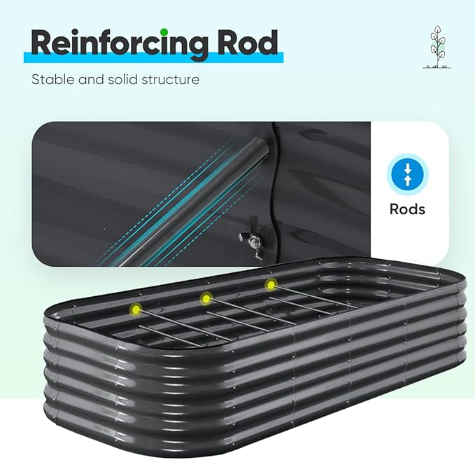 Quictent Galvanized Raised Garden Bed Kit, 6x3x1.5 ft Oval Metal Planter Box Tall for Vegetables Outdoor Backyard, Rubber Strip Edging Included, Dark Gray