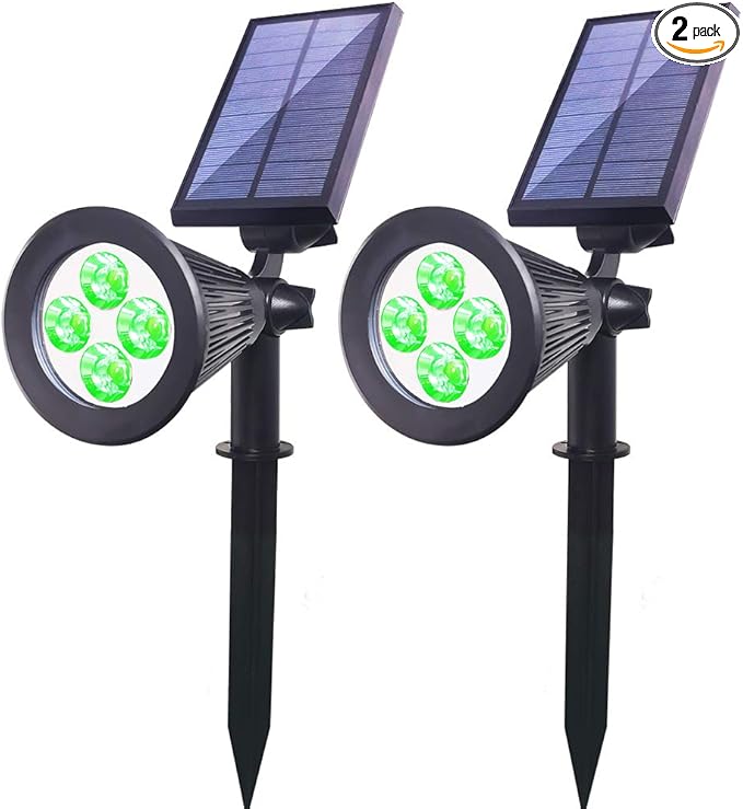 Clordeal Green Solar Spotlight, 2 in 1 Solar Powered LED Landscape Lights Outdoor, Waterproof 4 LED Solar Tree Uplight Garden Decorative Lighting (Green)