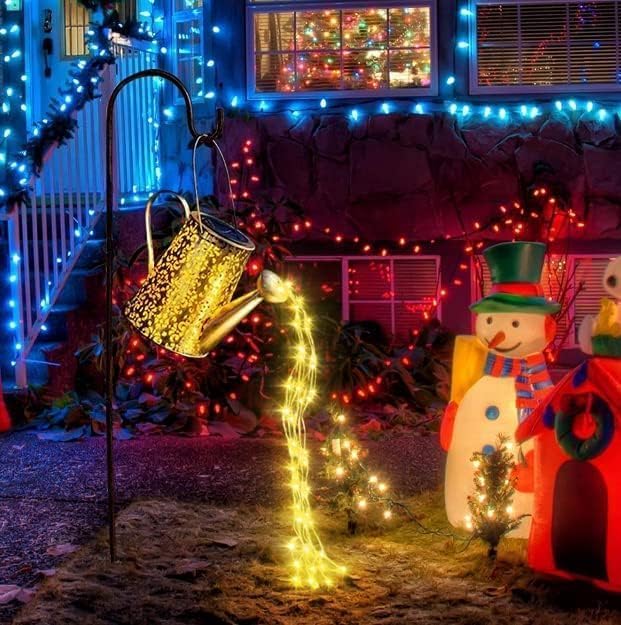 Solar Watering Can Lights Waterproof Garden Decorations - Outdoor Large Fairy Lartern Hanging Retro Metal Kettle Light Star Art Decorative Lamp for Walkway Table Patio Lawn with Bracket