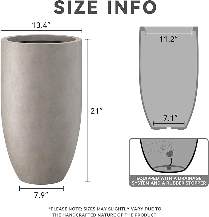 Kante 24 Inch Tall Round Concrete Planter, 2 Pack Large Indoor Outdoor Plant Pots with Drainage Hole and Rubber Plug, Modern Decorative Garden Pots for Home Patio Porch, Weathered Concrete