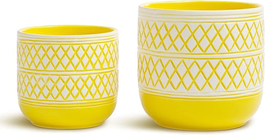 Ceramic Plant Pots, 6 + 4.7 inch Yellow Plant Pot, Flower Pots for Indoor Plants， Planter with Drainage Hole for Succulent Orchid Snake Plants Cactus