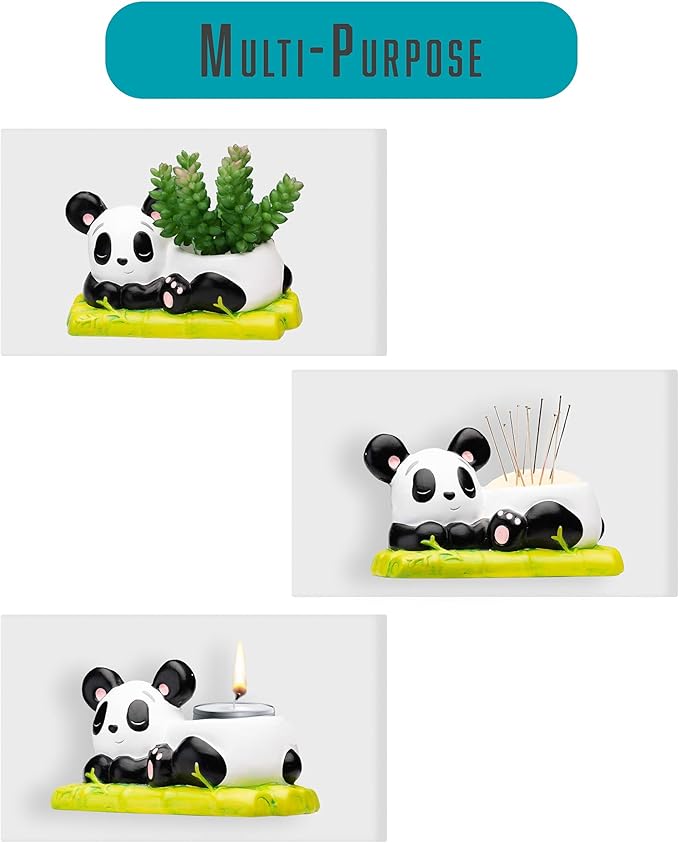 Panda Hanging Planter, Succulent Pot with Drainage, 6 ft Natural Fiber Cord, Ceramic Bear Animal Holder for Cacti & Small Plants, Decorative Panda Gift Decor for Women Men