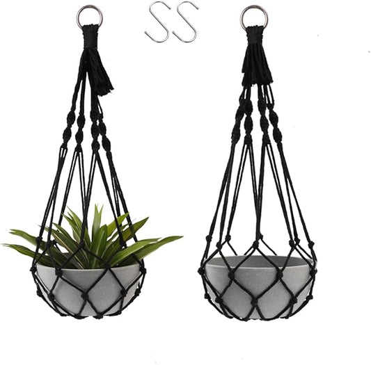 Artilady Black Plant Hanger Macrame Hanging Planter for Indoor Boho Plants Holder with Hooks Hanging Plant Basket Outdoor Window Wall Plants Home Decor