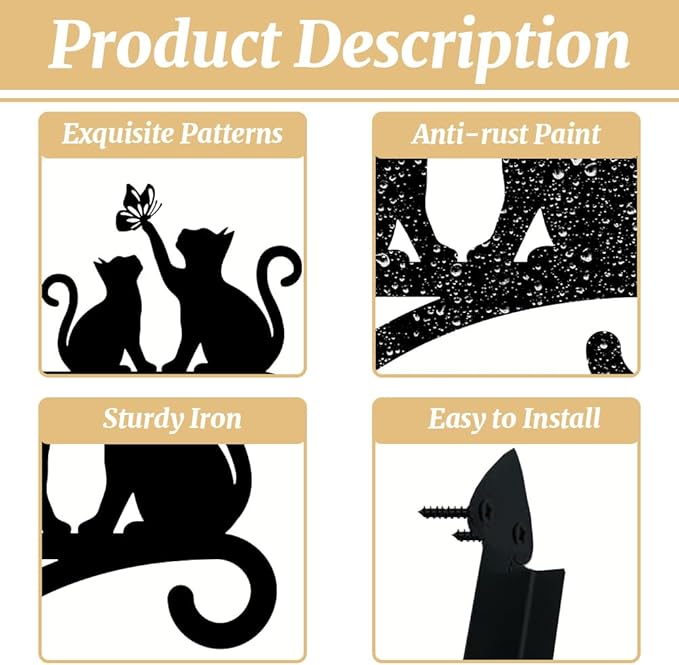 Peacoblue Iron Plant Hangers Hooks for Outdoor Indoor Hanging Plants Fern Pots, Lantern, Bird Feeder, Wind Chimes, 12”x14” Cat Weather Resistant Metal Wall Brackets Holder for Porch, Garden, Home(Cat)