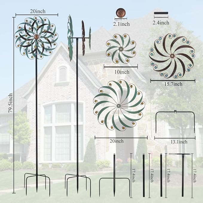 Stargarden Large Metal Wind Spinners for Outdoor, Metal Yard Art Wind Sculptures & Spinners for Yard and Garden Decorations (20x80 Inches)