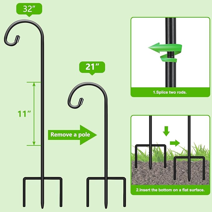 FEED GARDEN Adjustable 32 Inch Small Shepherd Hooks for Outdoor, Garden Hooks for Lanterns, Shepard Hooks for Hanging Plants, Bird Feeders, Solar Lights, Mason Jars, Weddings Decor,4 Pack
