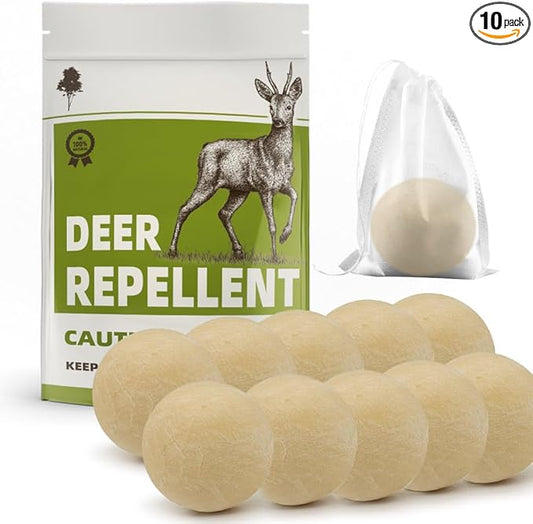 Deer Repellent, Rabbit Repellent Outdoor, Deer Deterrent for Plants, Keep Rabbits Out of Backyard, Deer and Rabbit Repellant, Deer Repellant Balls for Flowers Shrubs & Trees-10 Packs