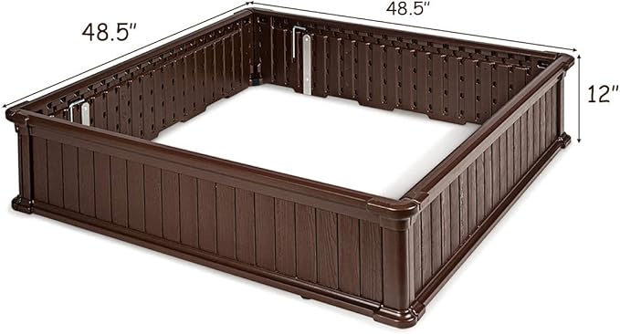 Giantex Raised Garden Bed, Planter for Flower Vegetables, Outdoor Plant Box Patio Backyard, Easy Assembly (48.5''Lx48.5''Wx12''H, Brown)